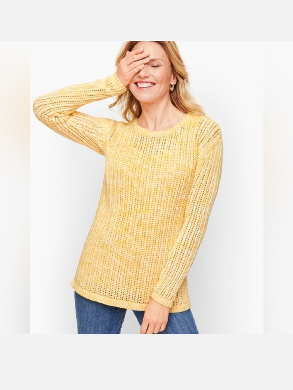 Talbots Yellow Open Weave Cotton Sweater. Size MP